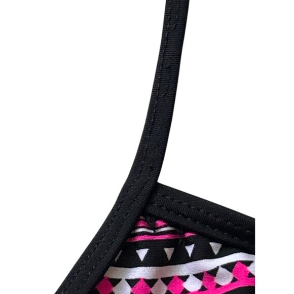 Bongo Pink & Black Aztec Print One-Piece Swimsuit With Side Cutouts & Halter Tie - Picture 10 of 10